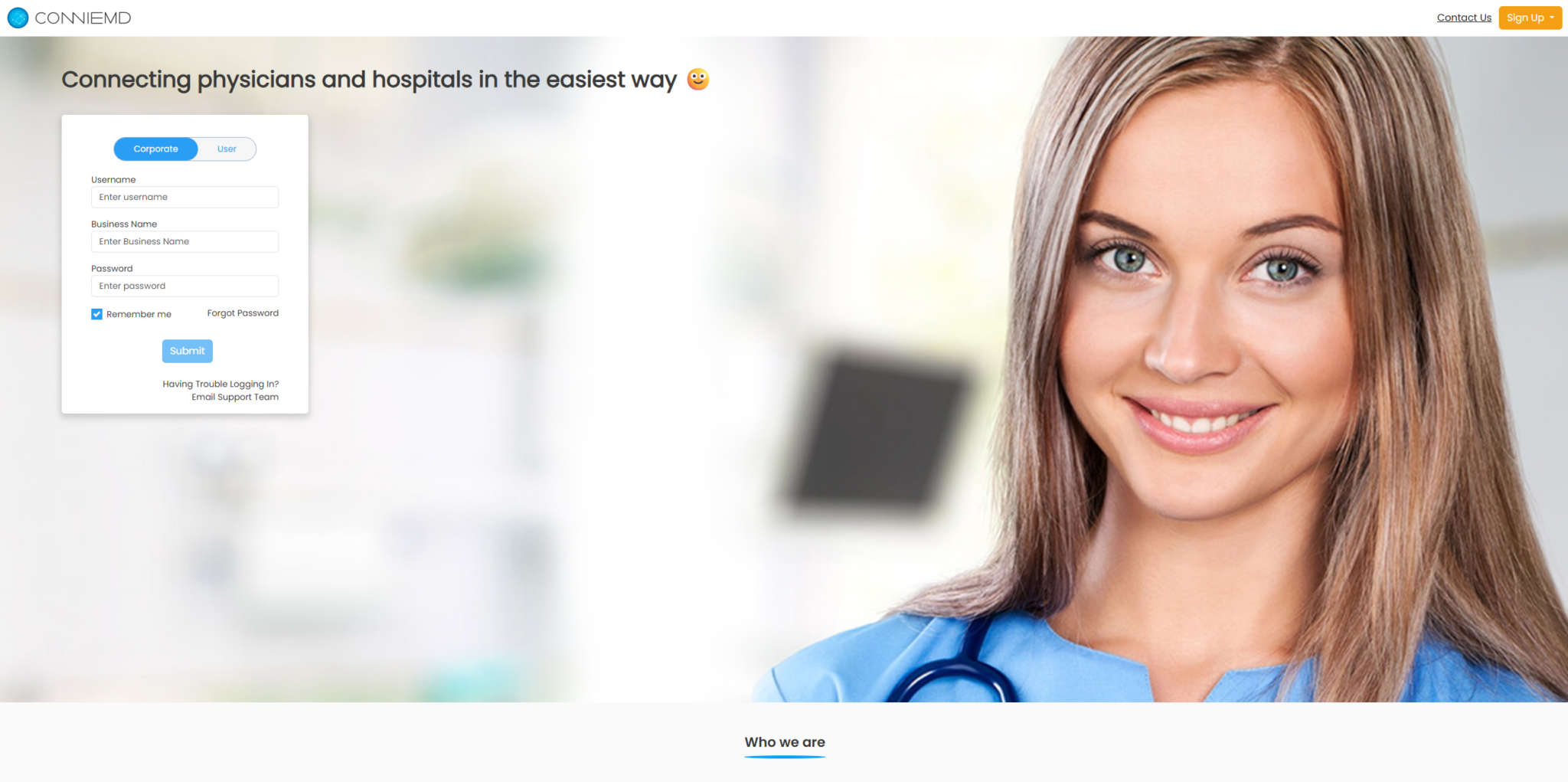 ConnieMD logo, a secure HIPAA-compliant physician communication application developed by Puente Web Solutions.